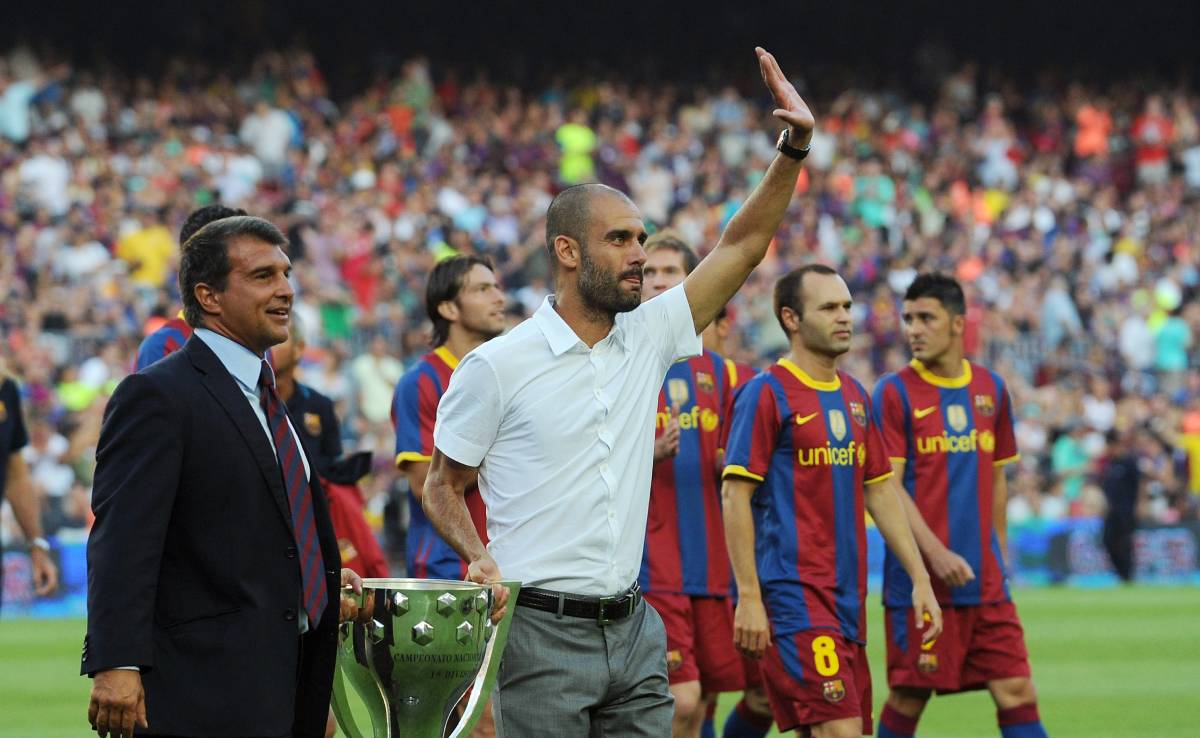 Joan Laporta and Pep Guardiola, two of the artífices of the best stage of the Barça