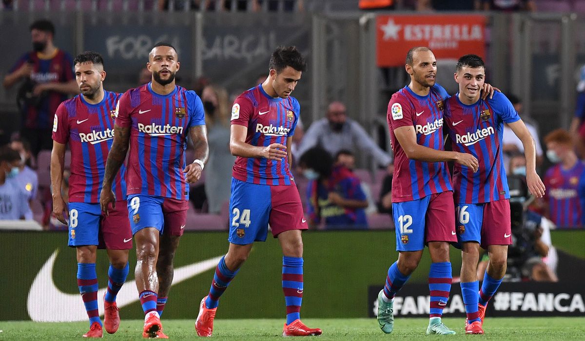 Jugadores del FC Barcelona celebran un tanto
