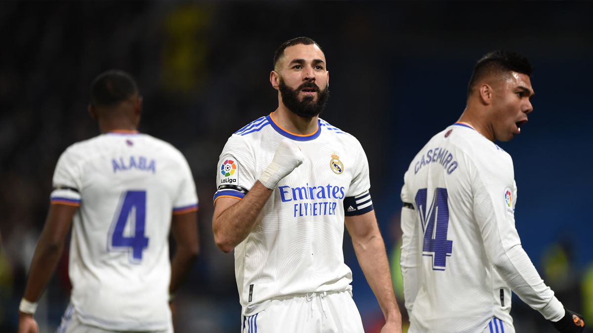Karim Benzema celebrating his goal in the Real Madrid-Athletic
