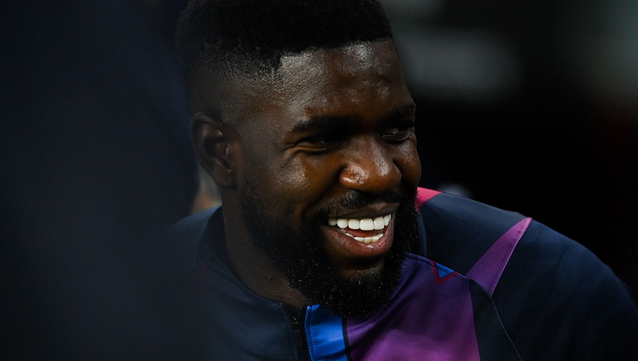 Samuel Umtiti smiles against Espanyol