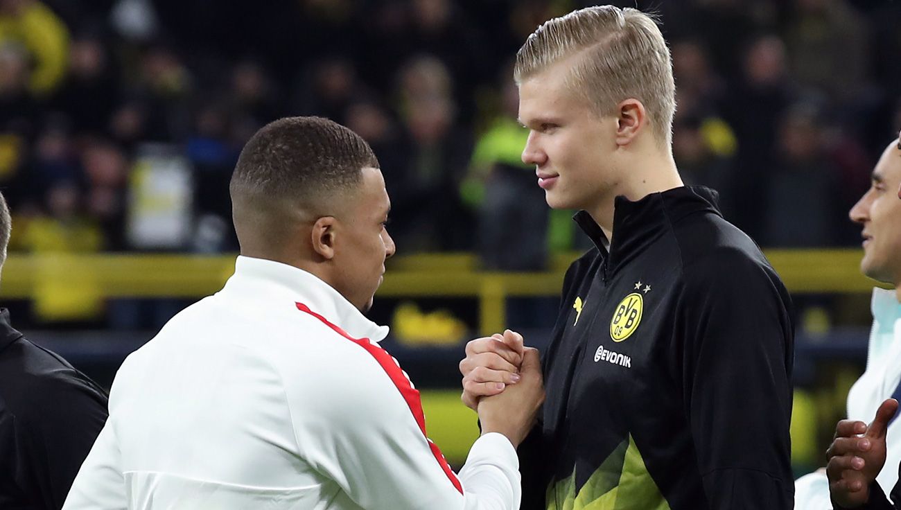 Mbappé y Haaland en la previa de un partido