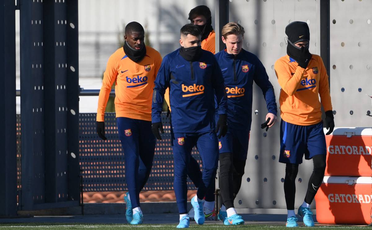 Dembélé, durante un entrenamiento del Barça