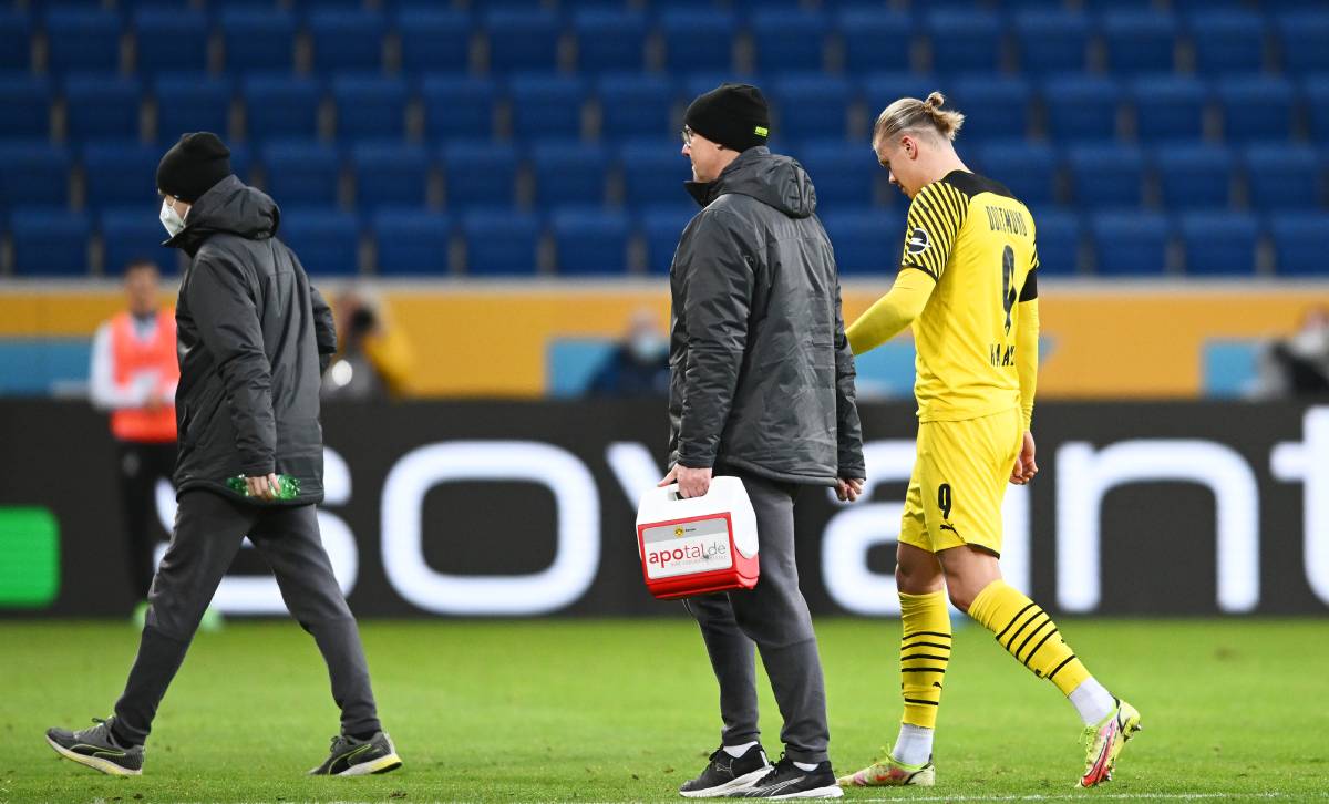 Erling Haaland, lesionado in front of the Hoffenheim