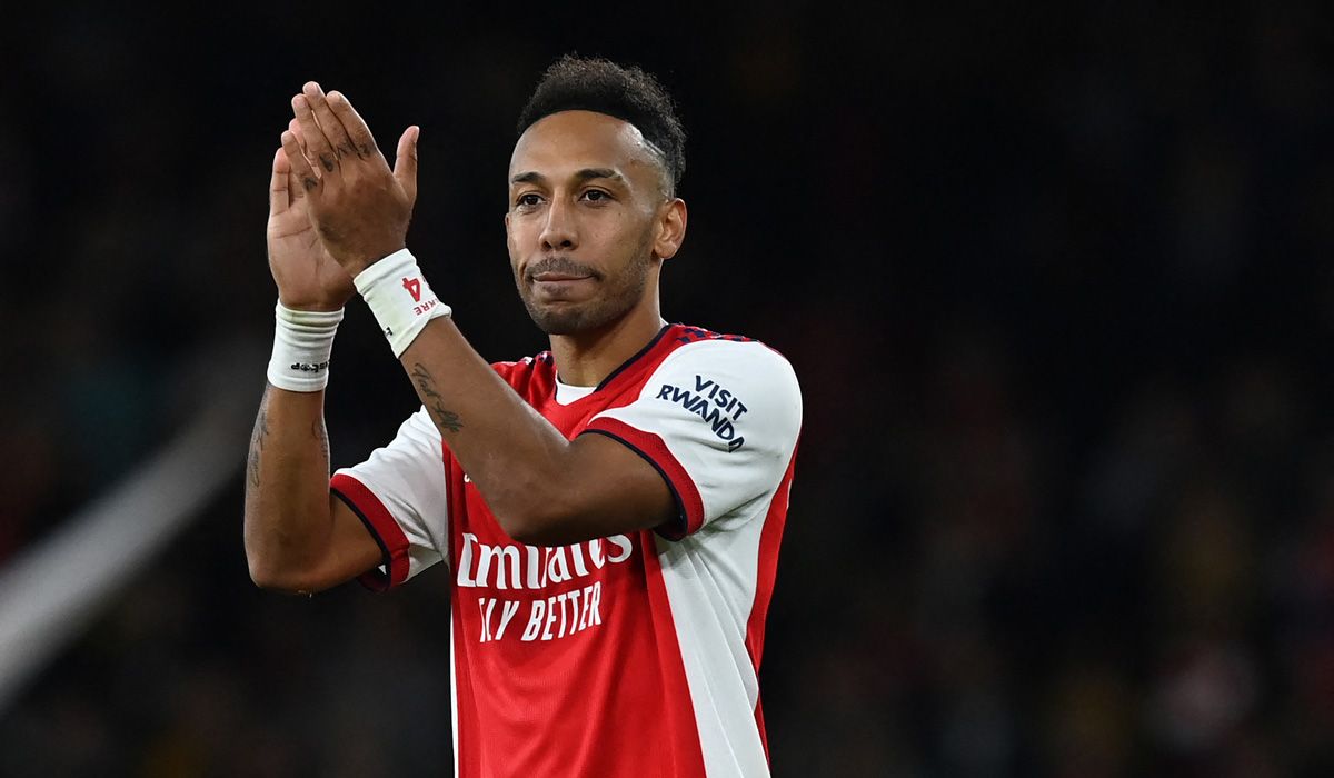 Pierre Emerick Aubameyang celebrates during a party with the Arsenal