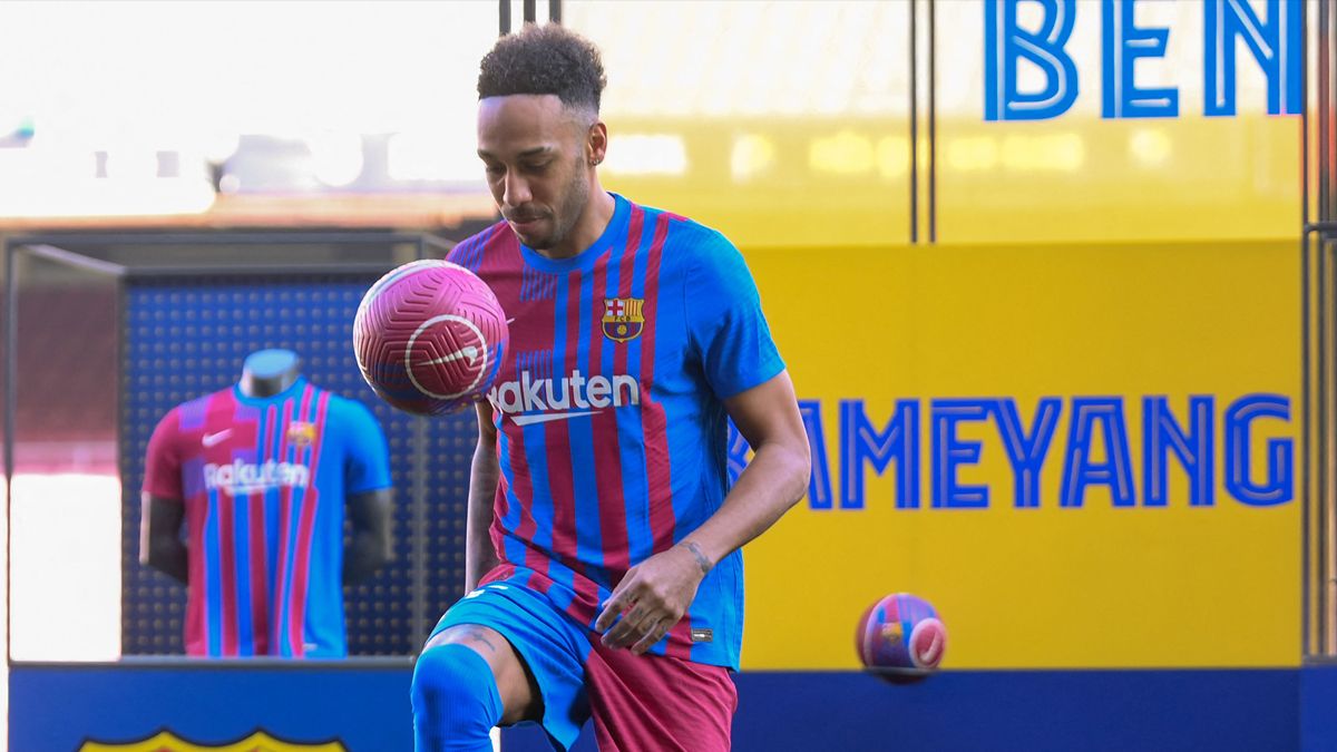 Aubameyang During his presentation with the Barça