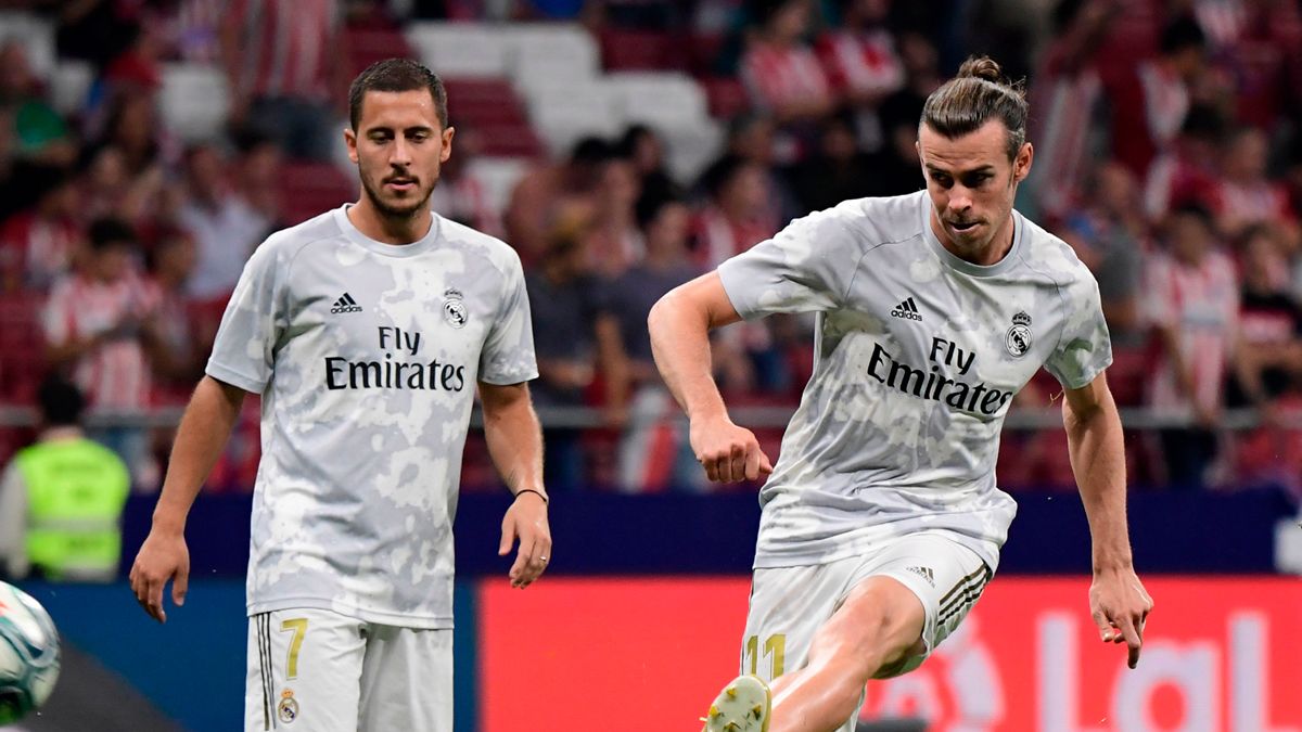 Eden Hazard y Bale en un calentamiento con el Real Madrid