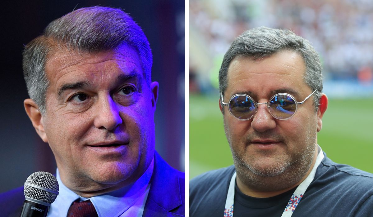 Joan Laporta, presidente del Barça, y Mino Raiola, representante de futbolistas