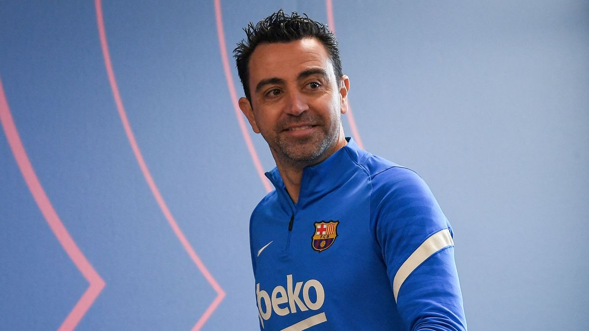 Xavi Hernández durante una rueda de prensa con el Barça