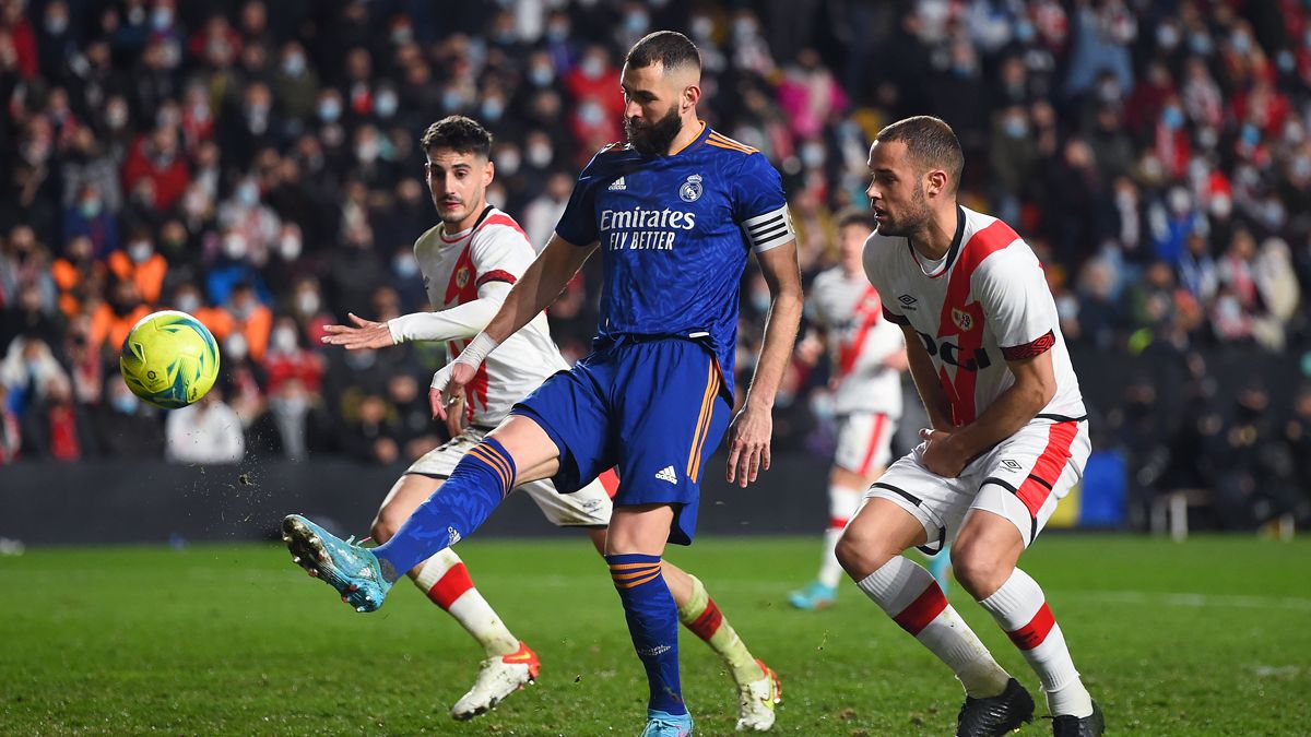 Karim Benzema and Mario Suarez during the Rayo Vallecano vs Real Madrid of LaLiga