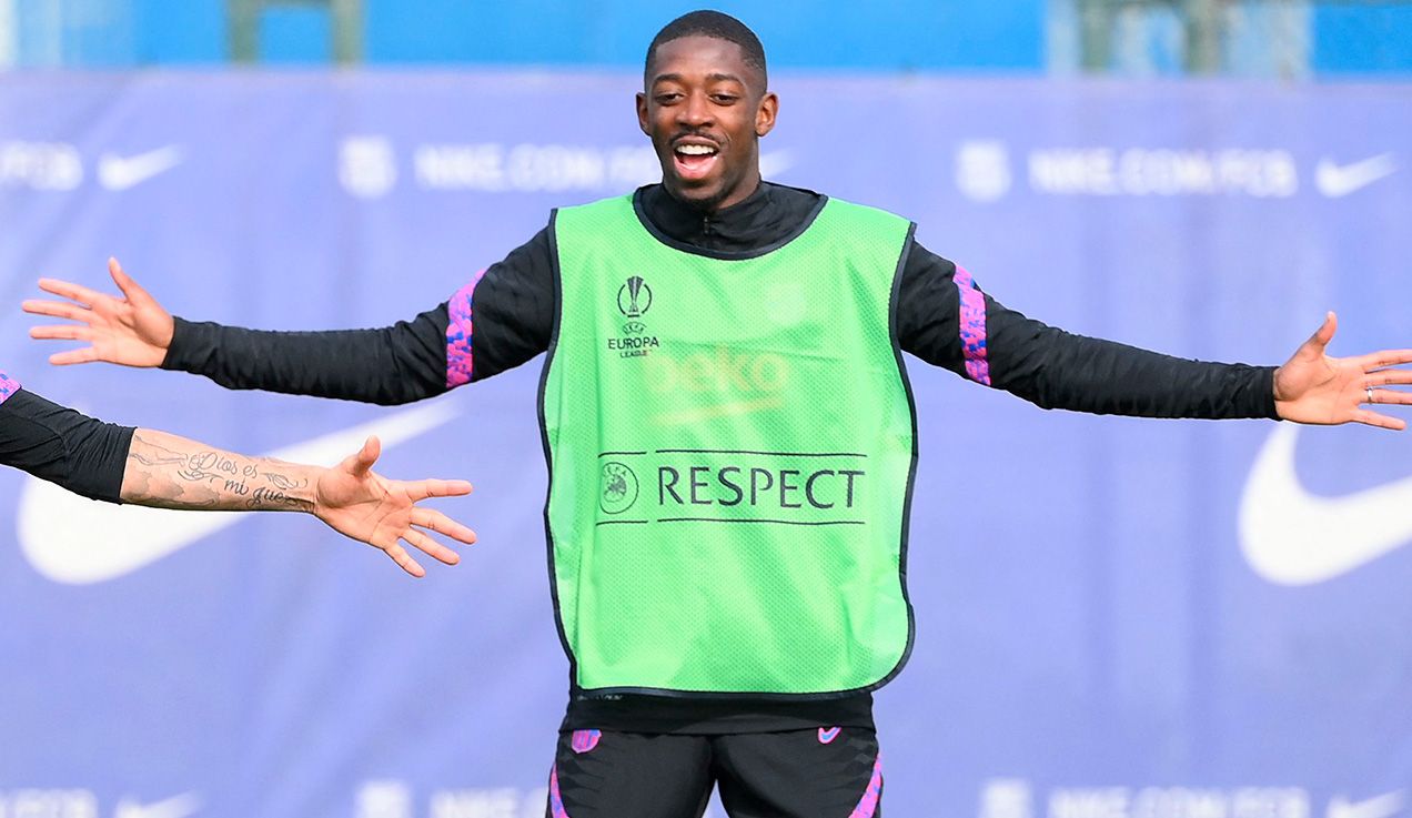 Dembélé en un entrenamiento con el Barcelona