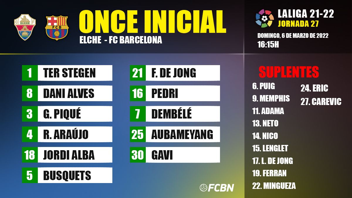 Alignment of the FC Barcelona to confront to the Elche