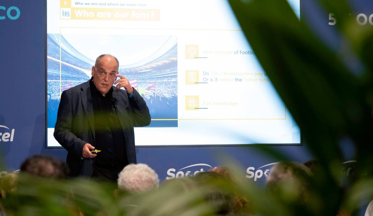 Javier Tebas, presidente de LaLiga, en una conferencia