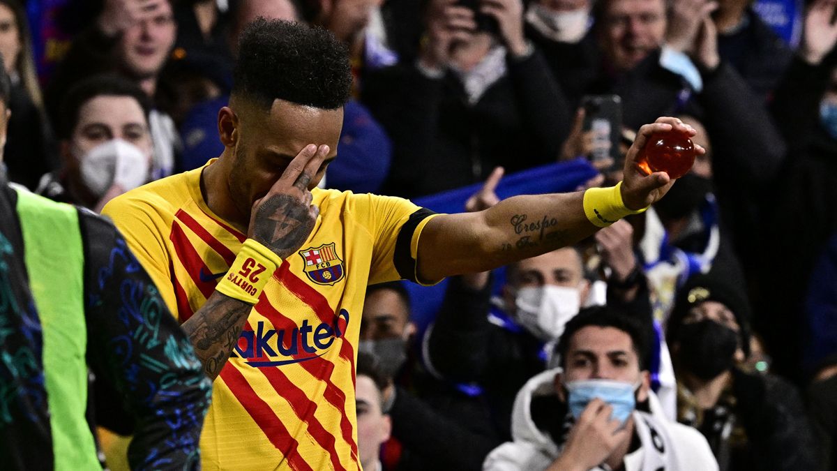 Pierre-Emerick Aubameyang celebrates a goal against the Real Madrid