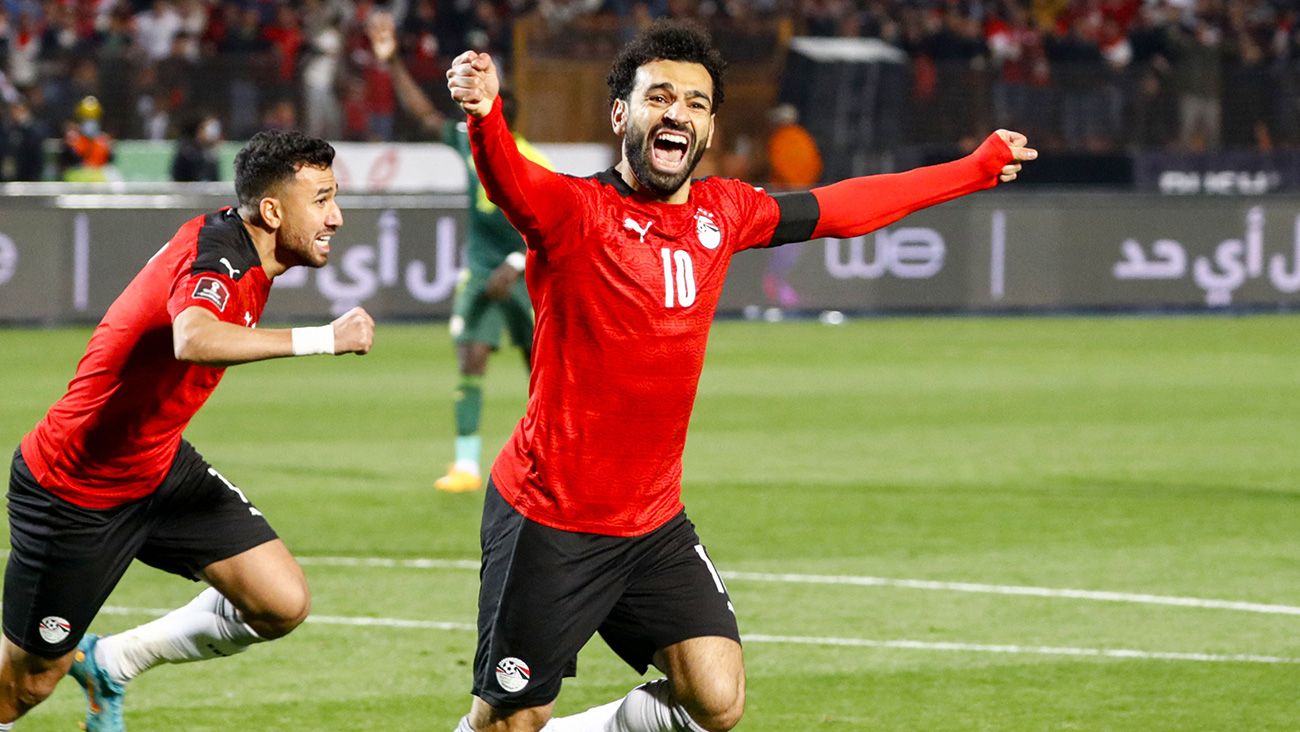 Salah celebrating with Egypt