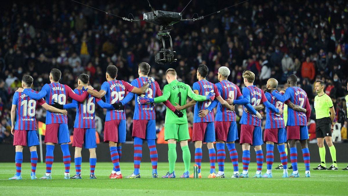 Barça's players before the match against Sevilla 