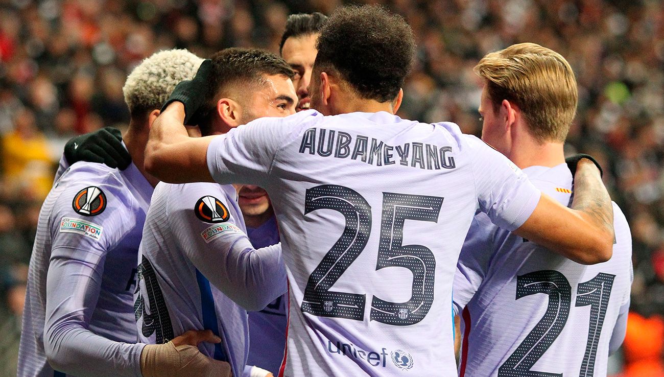El Barça celebrando un gol ante el Eintracht