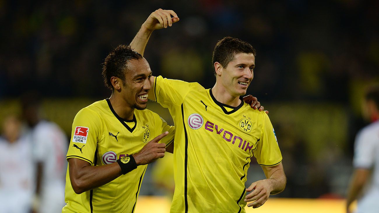 Aubameyang y Lewandowski en un partido con el Borussia Dortmund