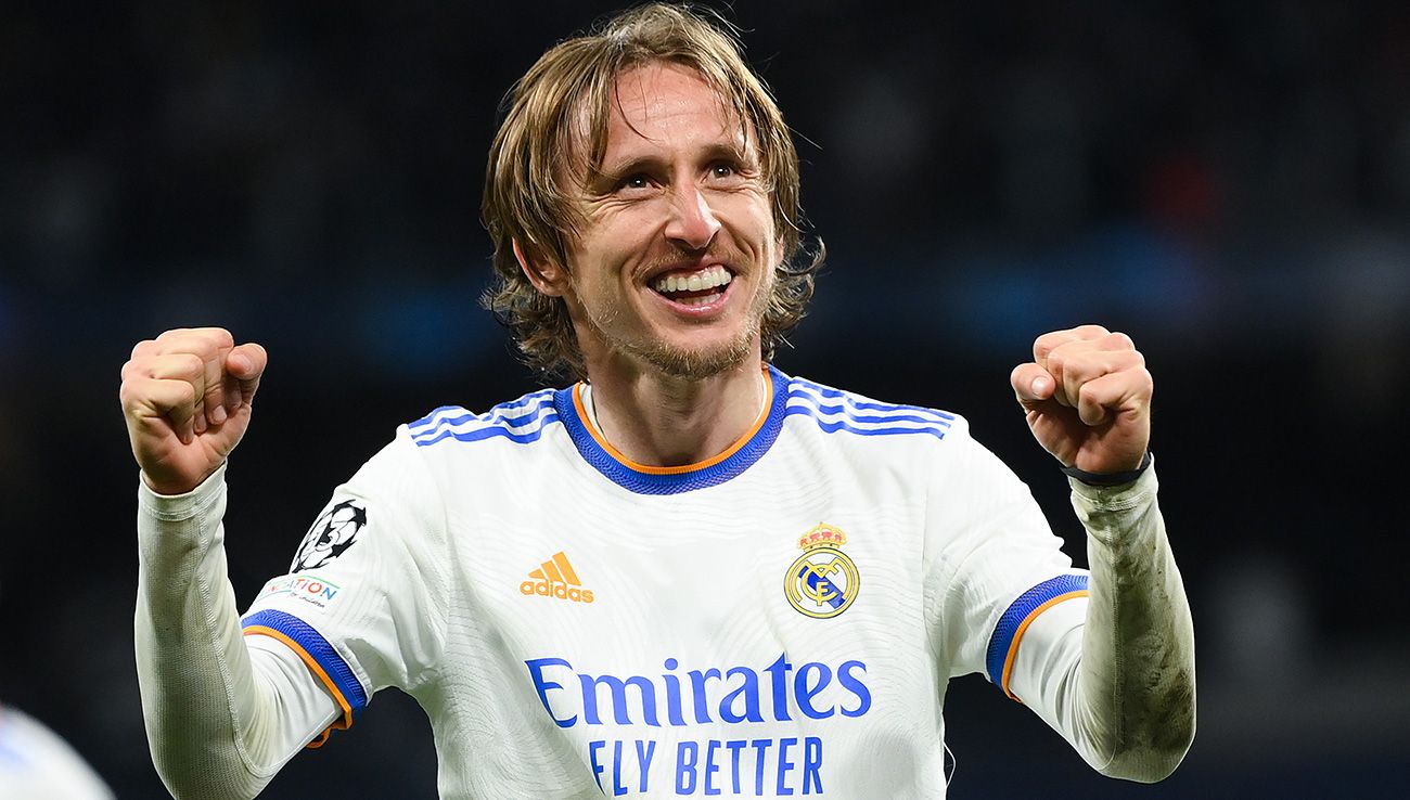 Luka Modric celebrating a goal against PSG