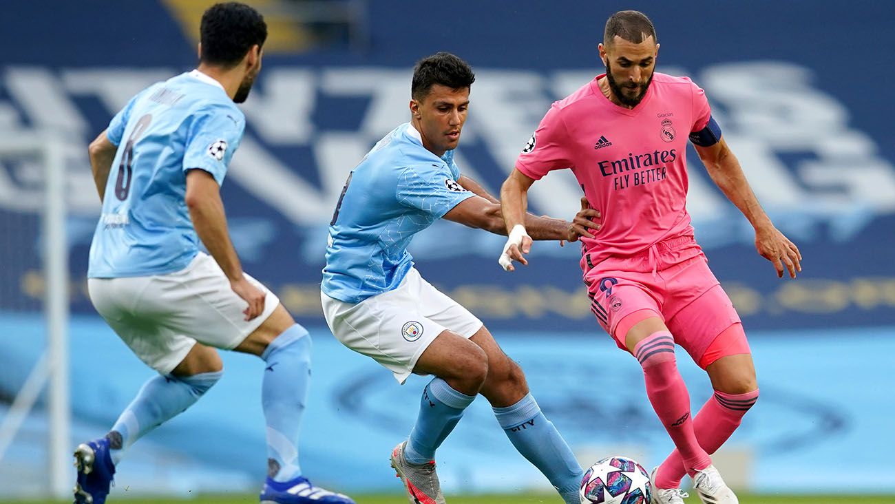 Karim Benzema against Manchester City in 2020