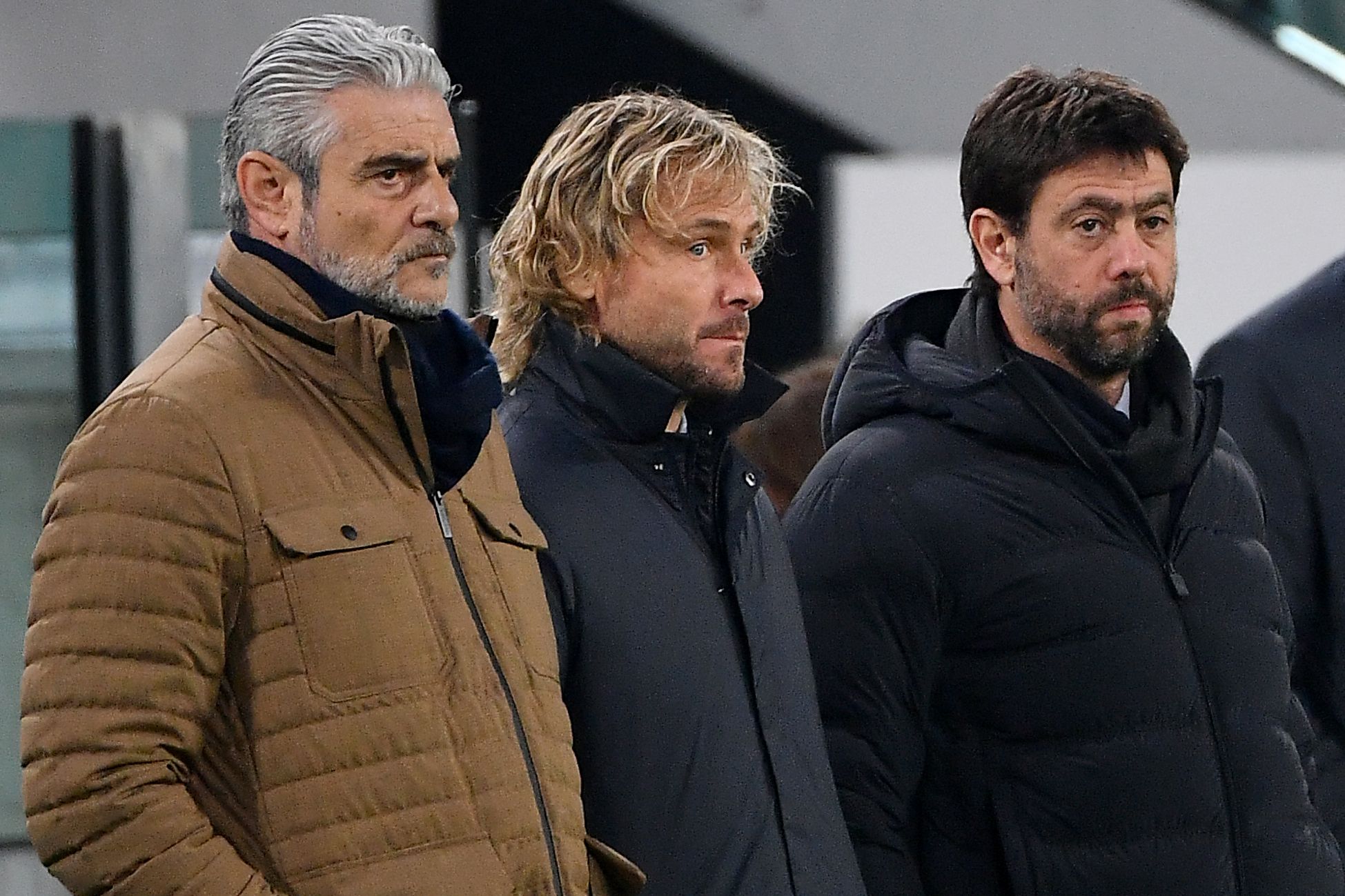Andrea Agnelli (der.) Beside Pavel Nedved and Maurizio Arrivabene