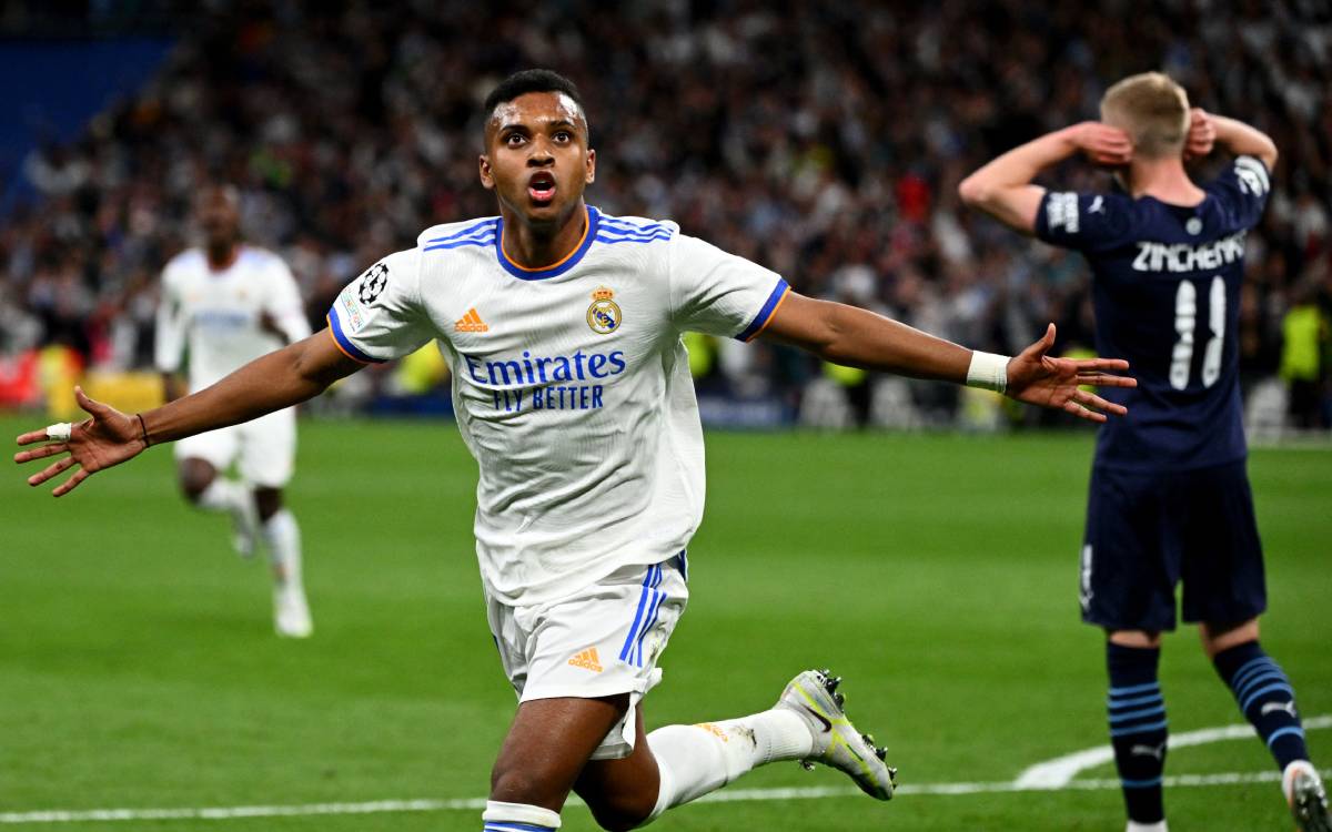 Rodrygo festeja su gol ante el City