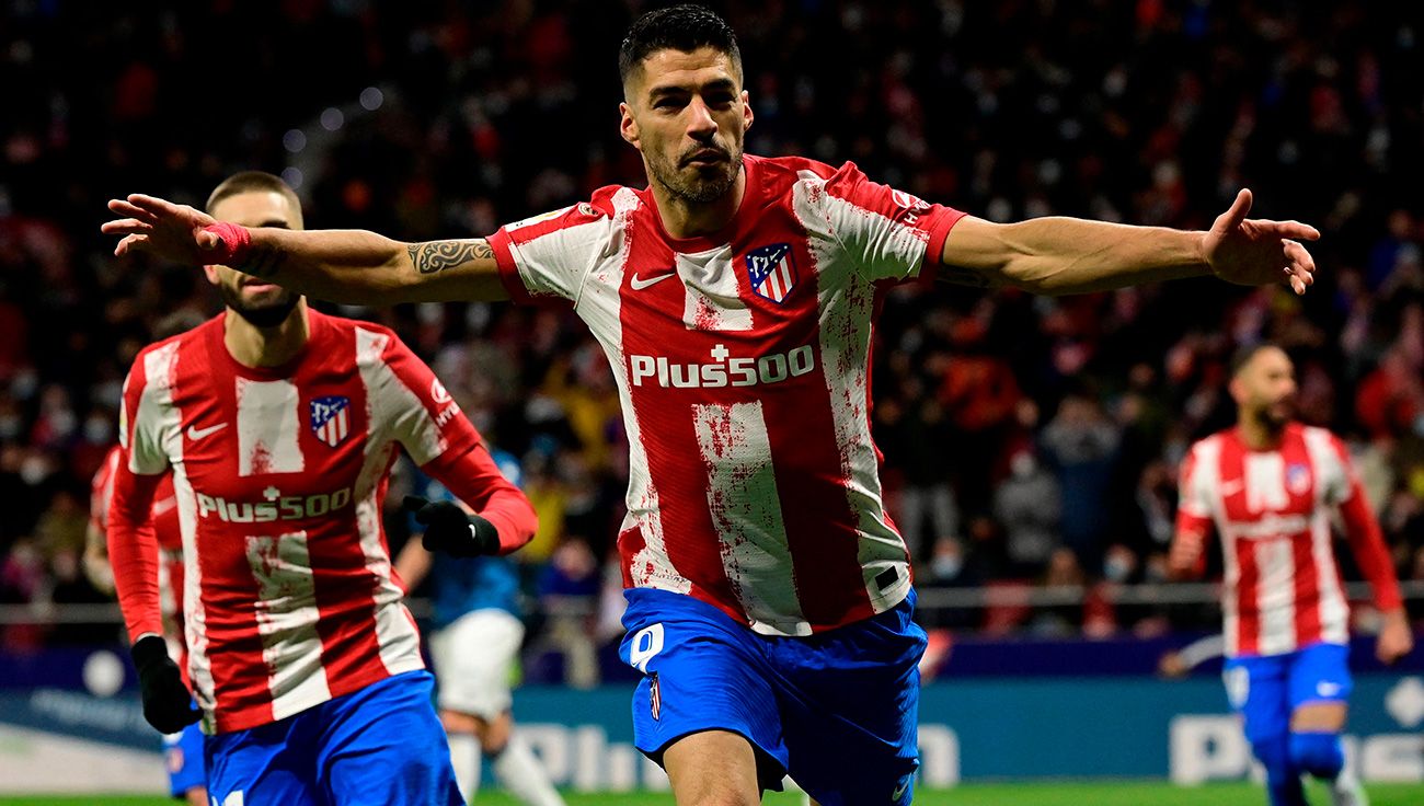 Luis Suárez celebrating a goal with Atlético de Madrid