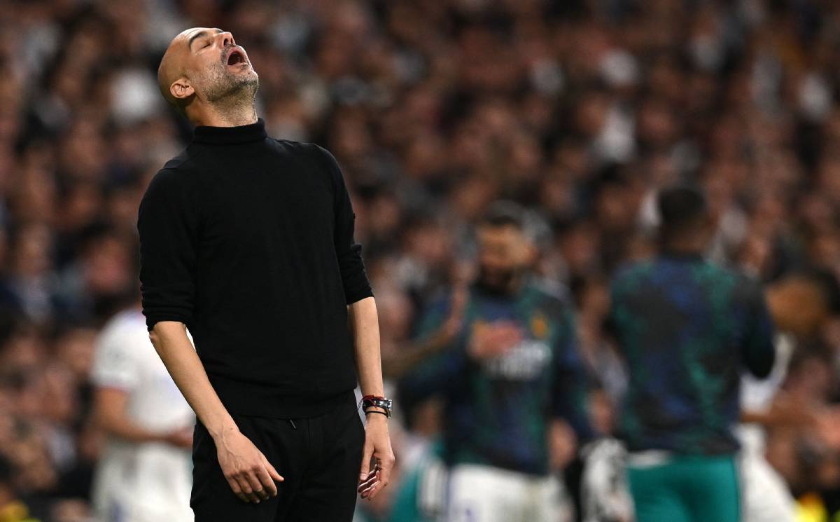 Pep se lamenta por uno de los goles del Madrid ante el City