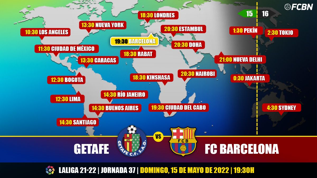 Schedules and TV of the Getafe vs FC Barcelona of LaLiga