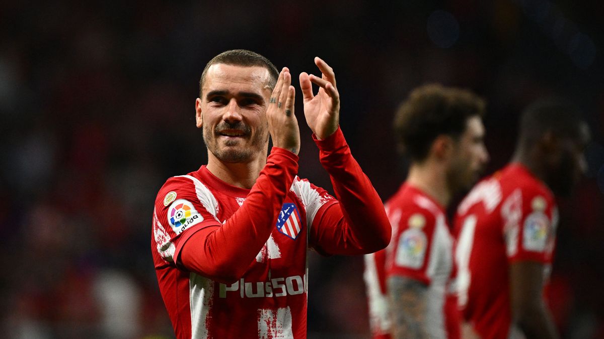 Antoine Griezmann celebrates after an Atlético de Madrid match