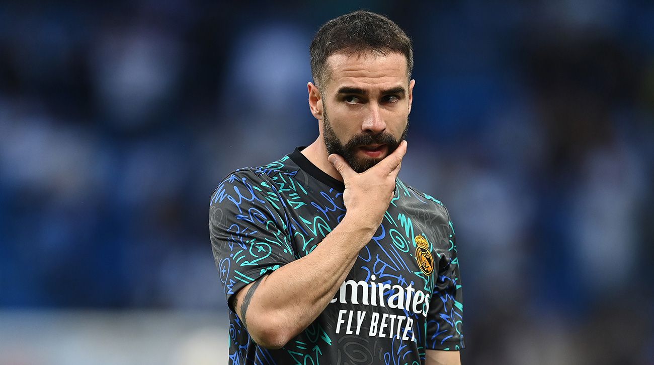 Dani Carvajal, en un calentamiento con el Madrid