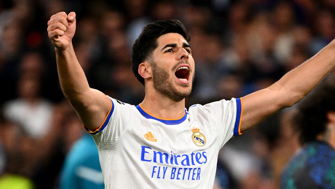 Marco Asensio celebrando con el Madrid