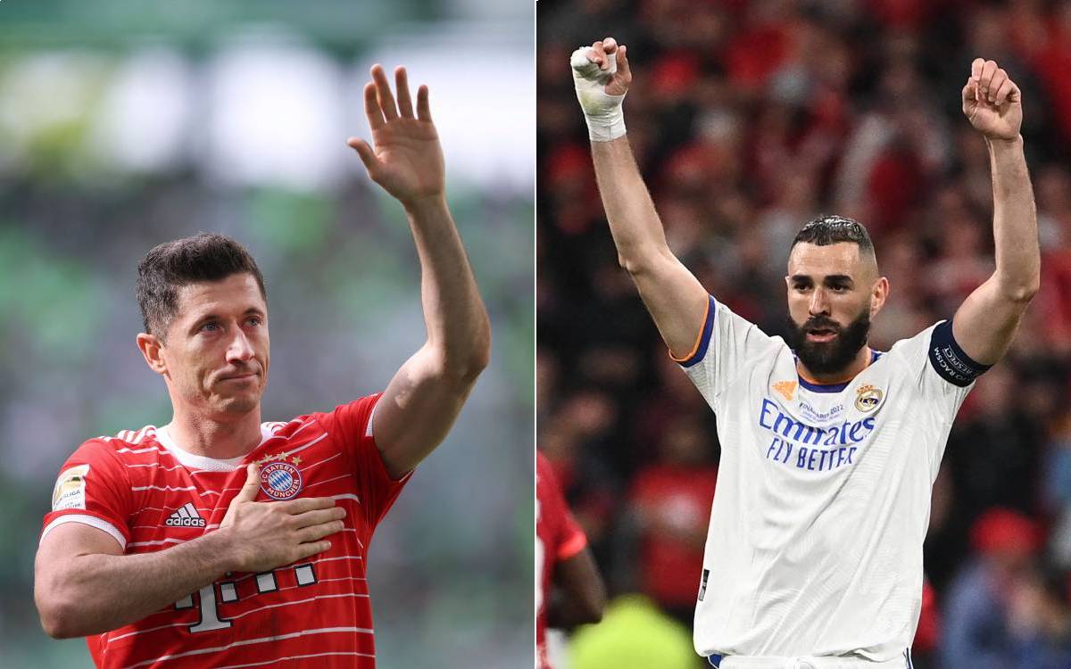 Lewandowski y Benzema saludan a la afición