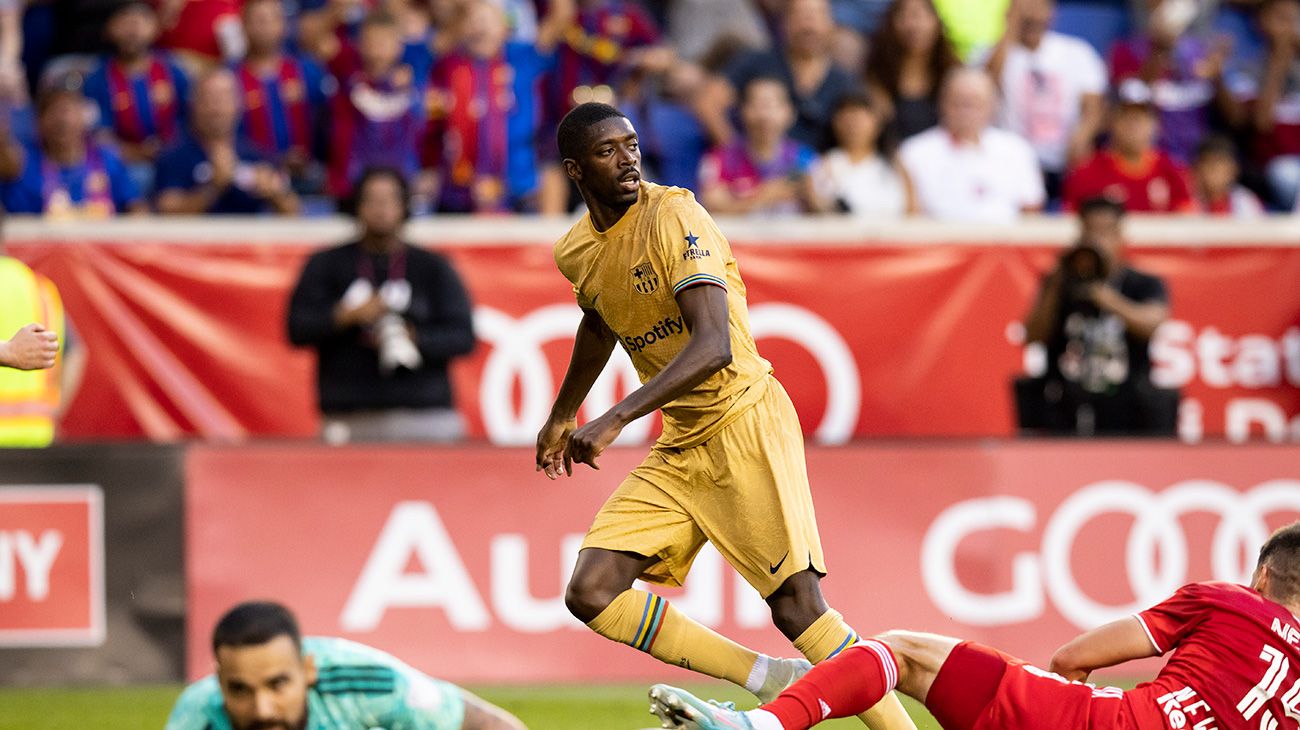 Ousmane Dembélé after scoring his goal