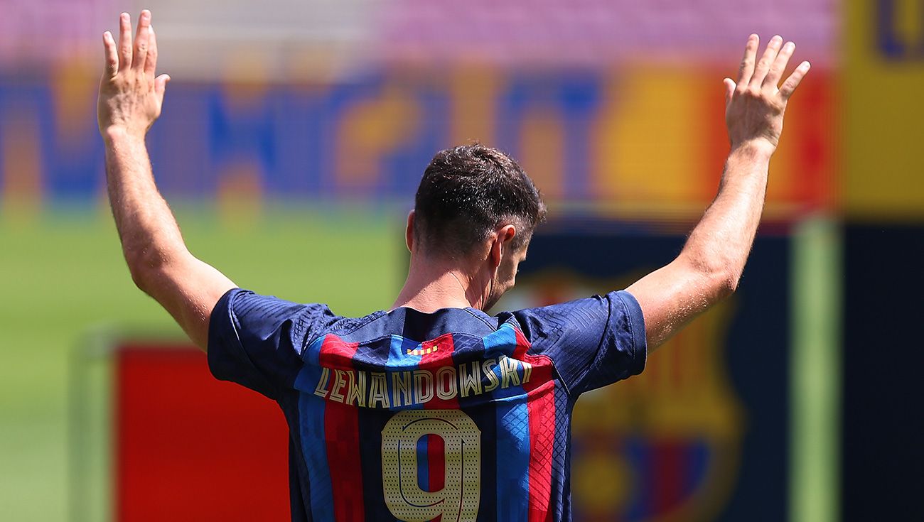 Robert Lewandowski, en su presentación con el FC Barcelona