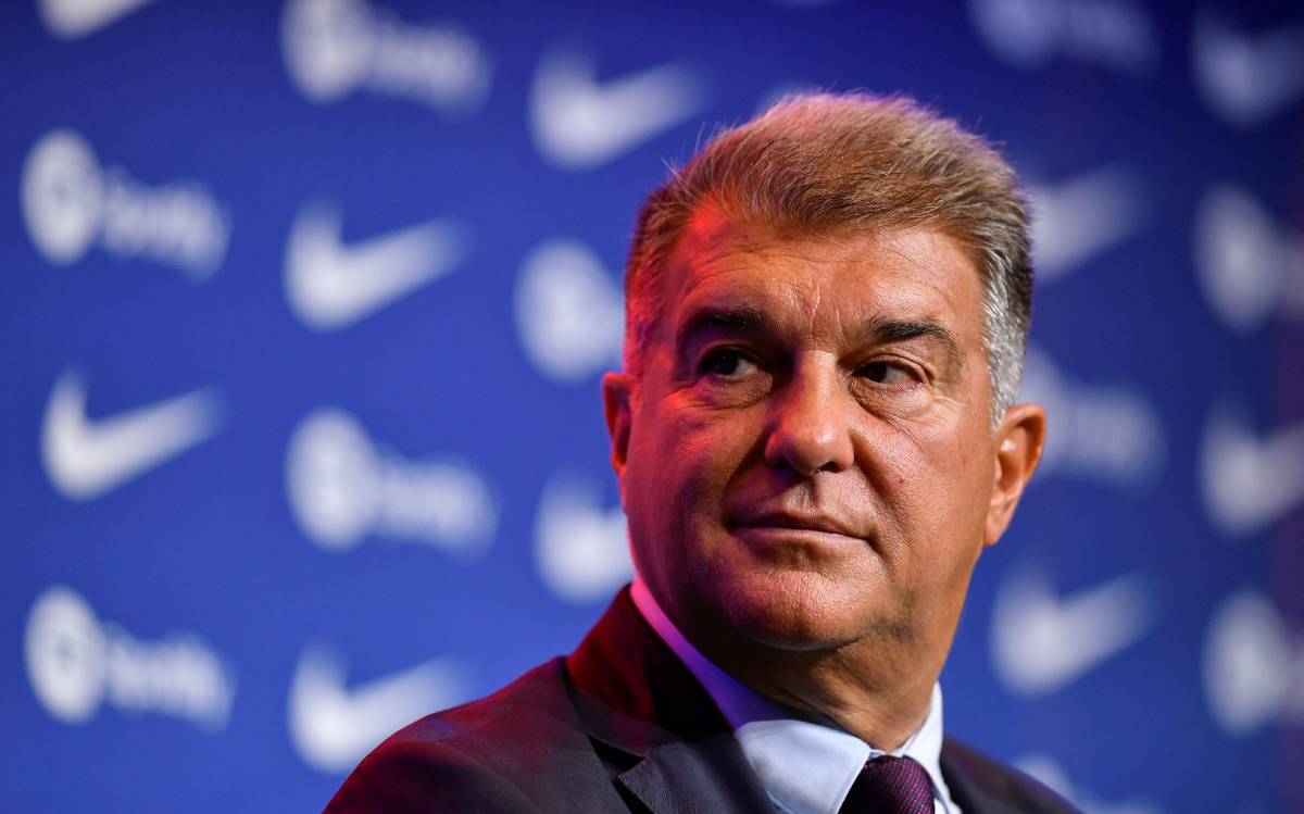 Joan Laporta, durante la presentación de Lewandowski