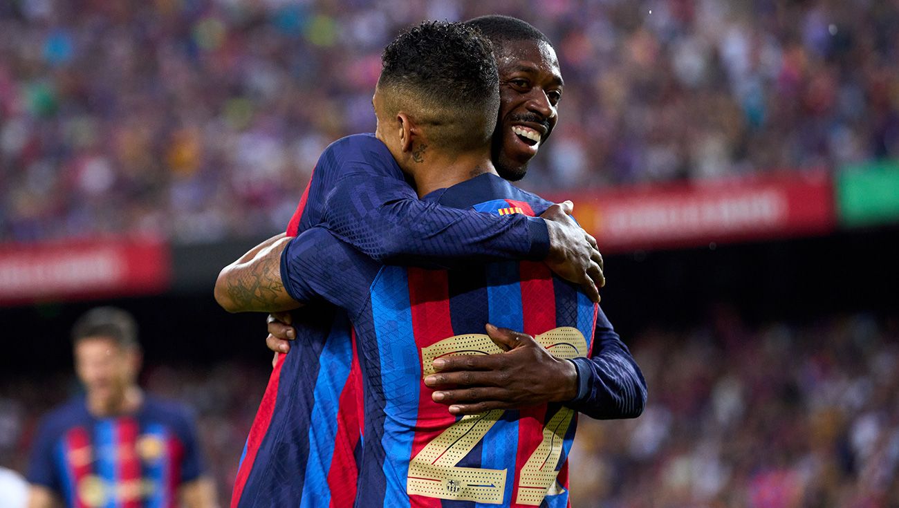 Dembele y Raphinha, celebrando con el FC Barcelona