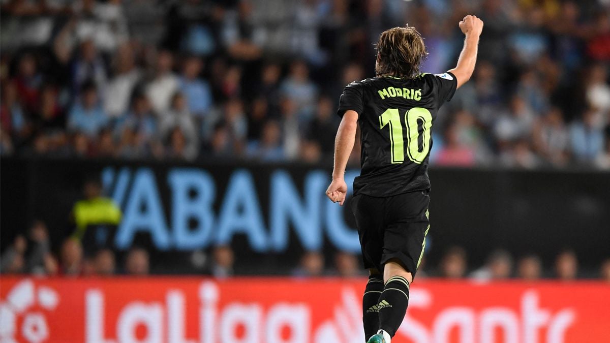 Luka Modric celebra su gol ante el Celta de Vigo