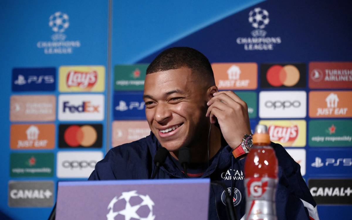 Kylian Mbappé in a press conference