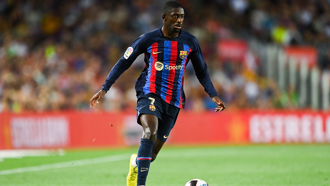 Ousmane Dembélé, durante un encuentro con el FC Barcelona