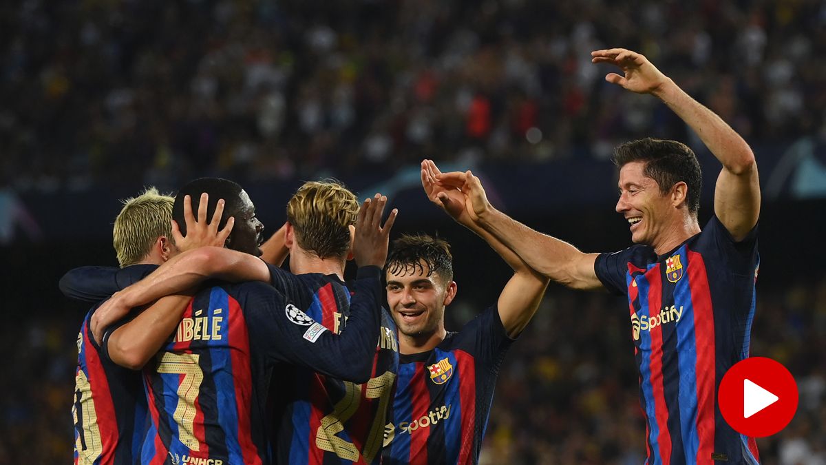 Los jugadores del Barça celebran un gol ante el Viktoria Plzen