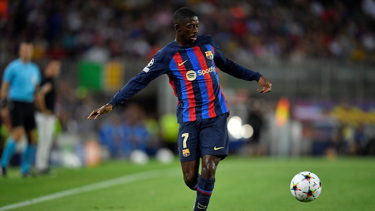 Ousmane Dembélé in the match against Viktoria Plzen