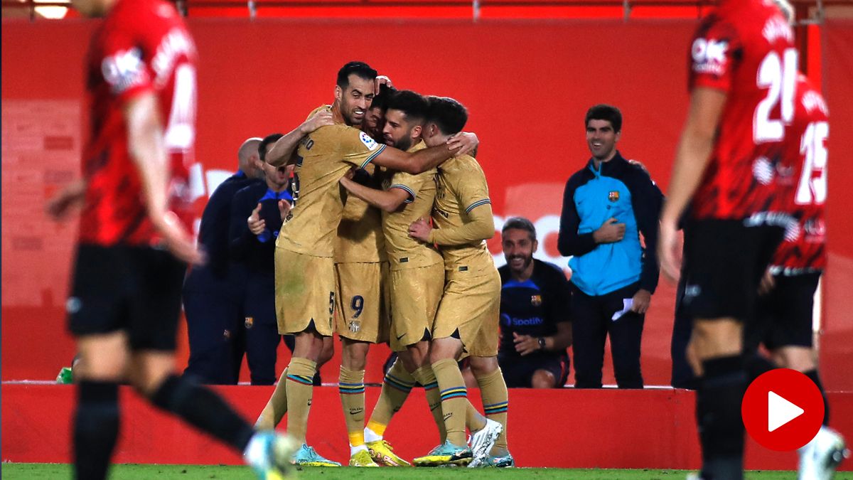 Los jugadores del Barça celebran un gol contra el Mallorca