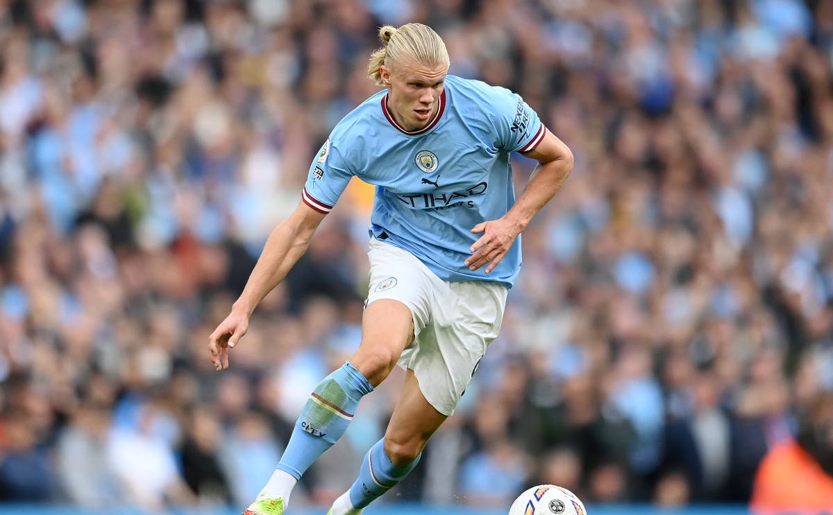 Erling Haaland, en el derbi de Manchester