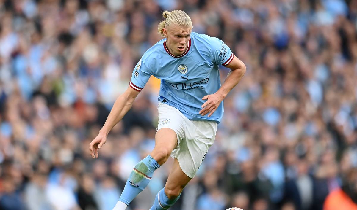 Erling Haaland, en el derbi de Manchester