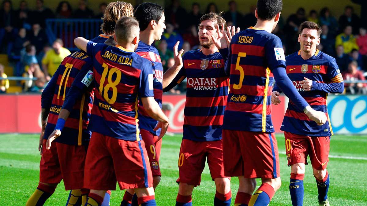 The FC Barcelona celebrating one of his goals this season 2015-2016