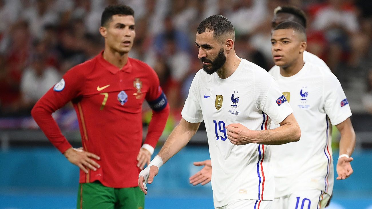 Karim Benzema and Cristiano Ronaldo in Portugal-France at Euro 2020