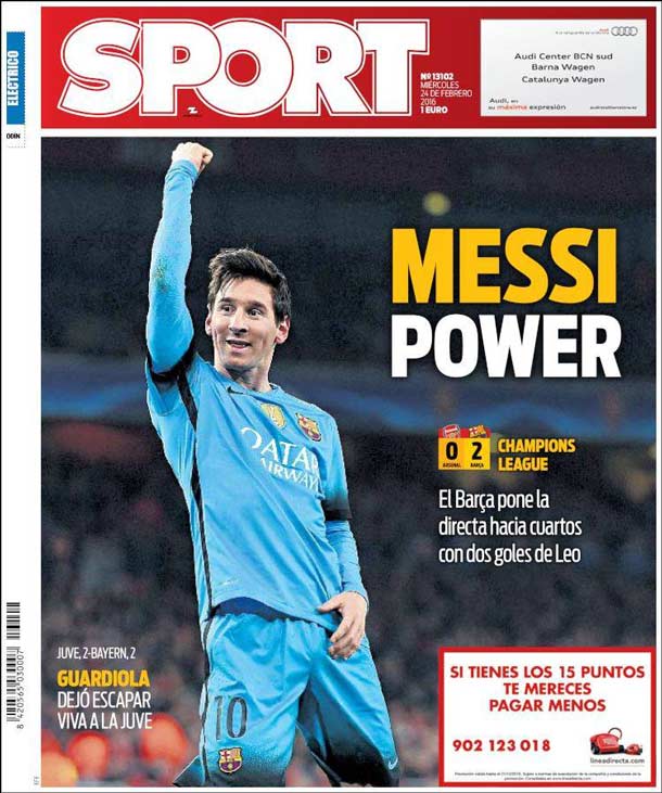 Cover of the newspaper sport, Wednesday 24 February 2016