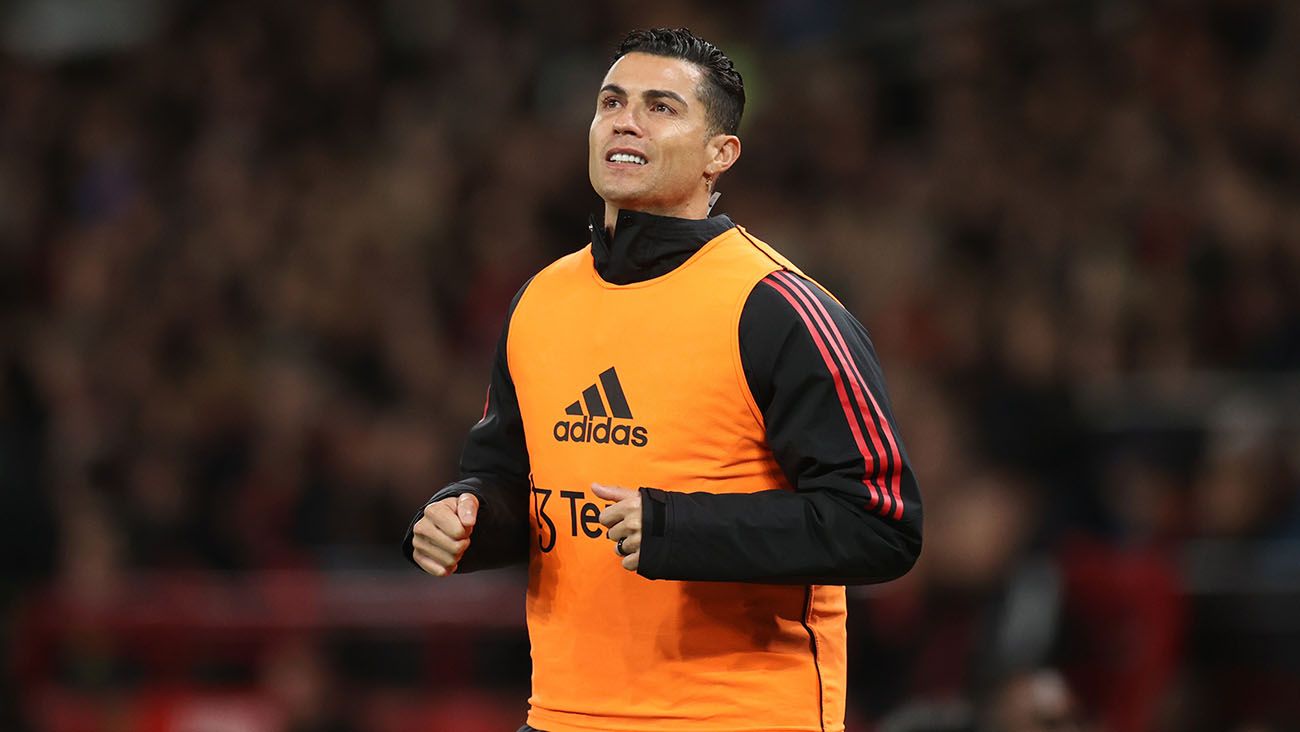 Cristiano Ronaldo en un calentamiento con el Manchester United