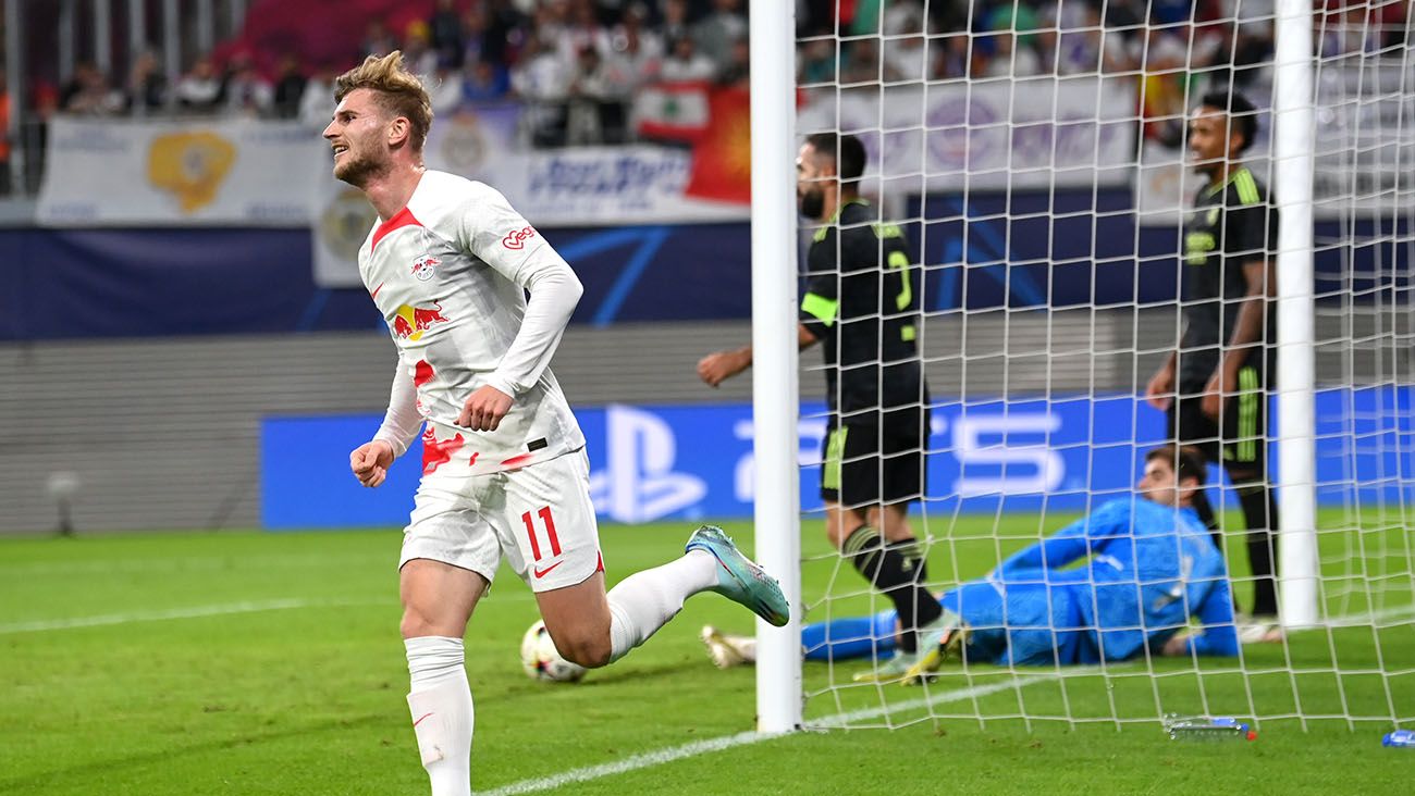 Timo Werner celebrates his goal against Real Madrid (3-2)