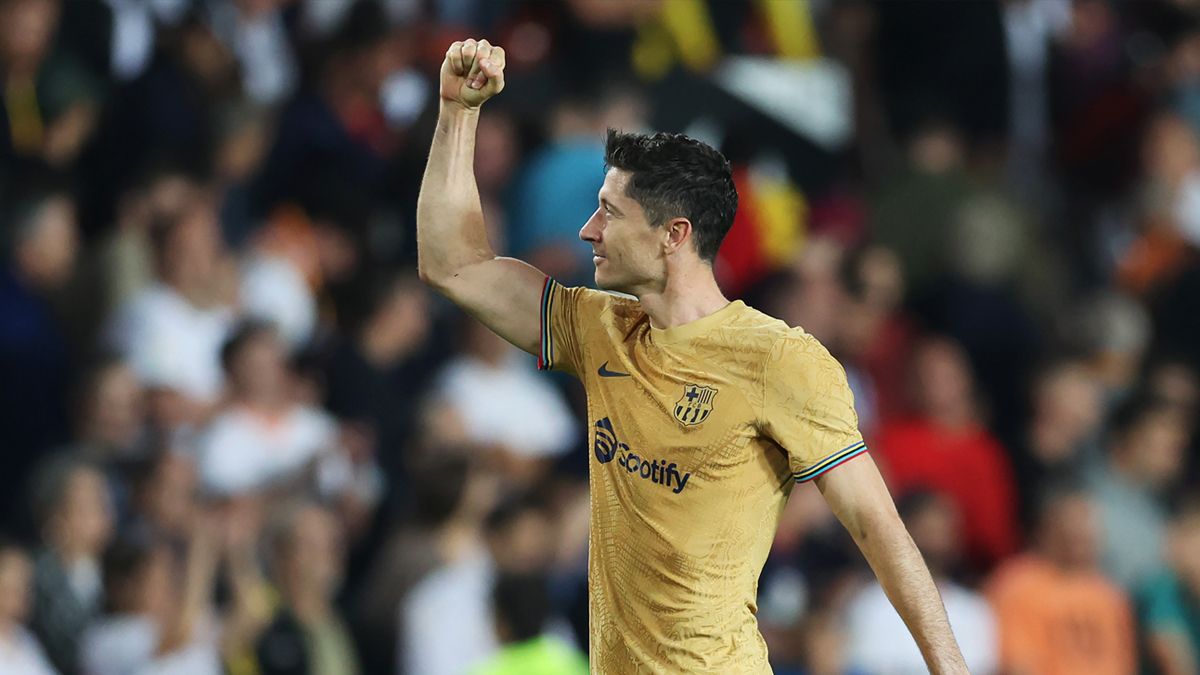 Robert Lewandowski celebra un gol en LaLiga 